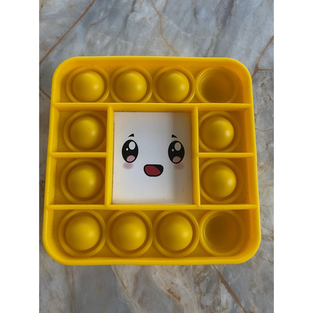 Yellow Square Pop Fidget Toy Kawaii Smiling Face Sensory Stress Relief 4x4